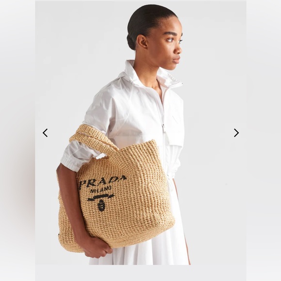 Prada large raffia crochet tote bag, natural - Picture 9 of 11